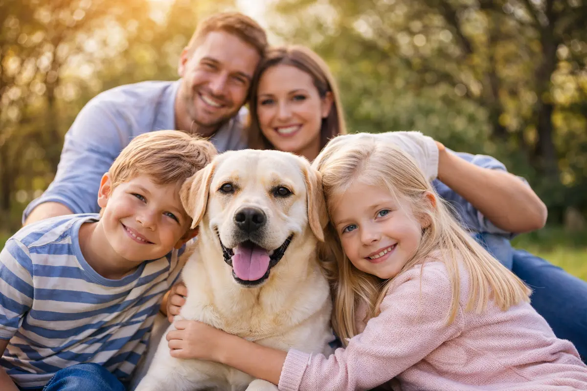 ლაბრადორ რეტრივერი ბავშვებთან და ოჯახთან ერთად